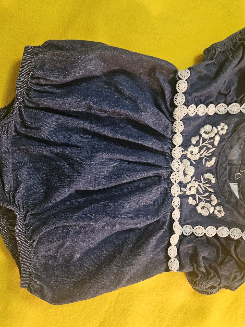 Rachel Zoe Navy Blue Embroidered Girls' Romper with White Trim